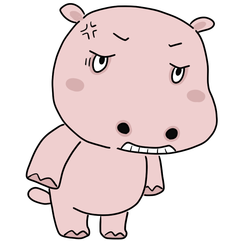 悔しそうなカバのかわいいイラスト