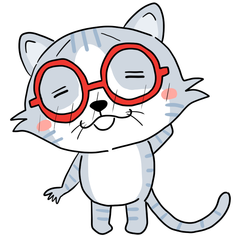 照れる眼鏡の猫のかわいいイラスト