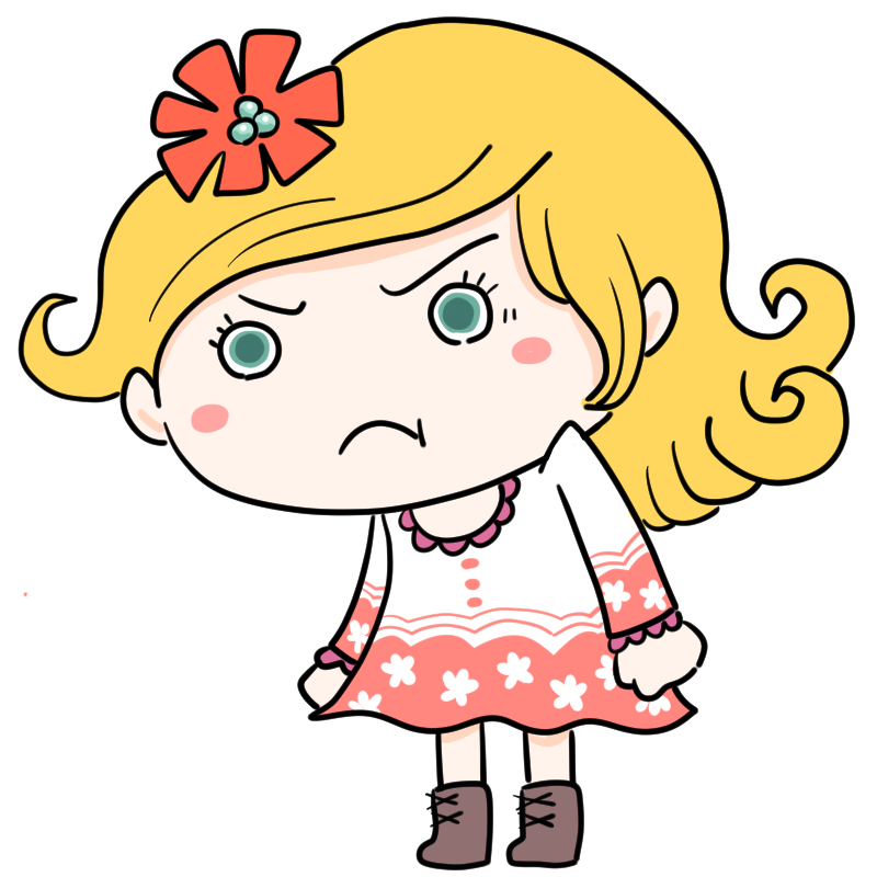 悔しそうな白人の女の子のかわいいイラスト