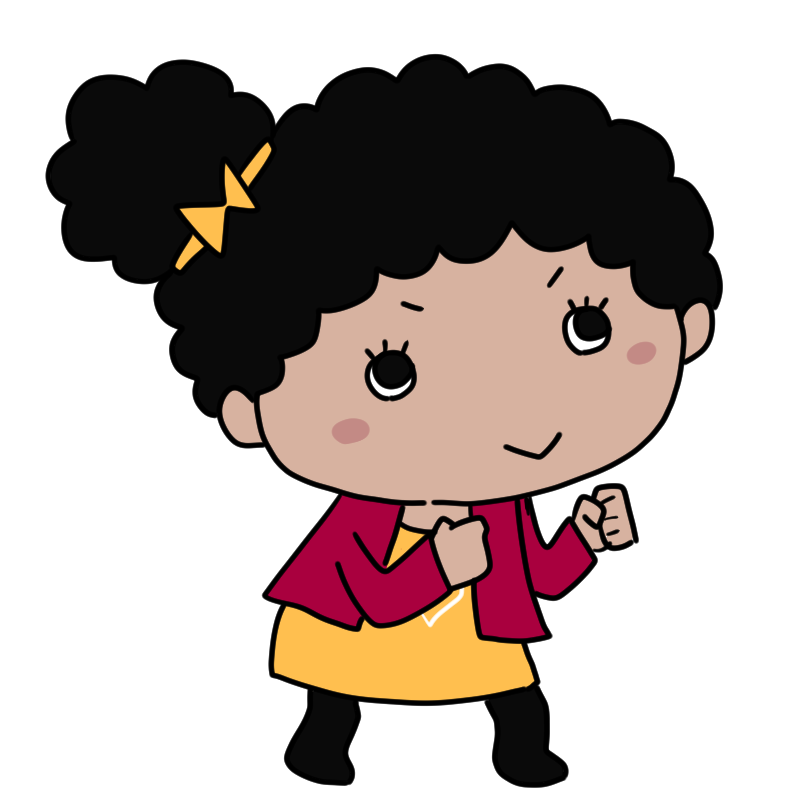 やる気に満ちた黒人の女の子のかわいいイラスト