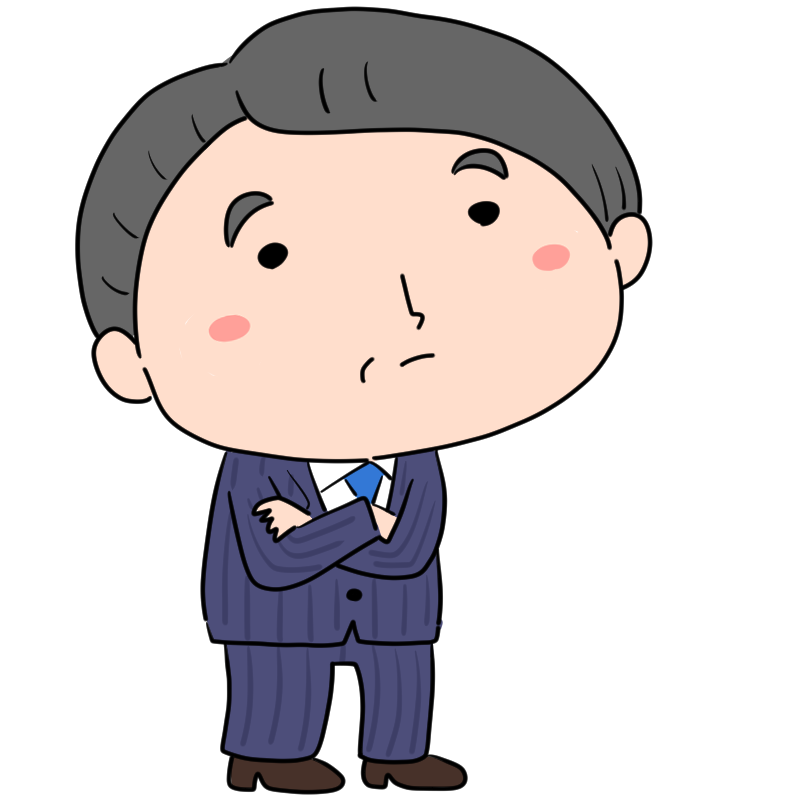 考えるスーツの中年男性のかわいいイラスト