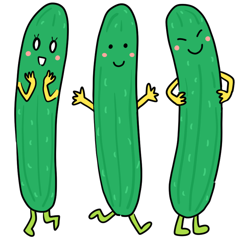 3本セットのキュウリのかわいいイラスト