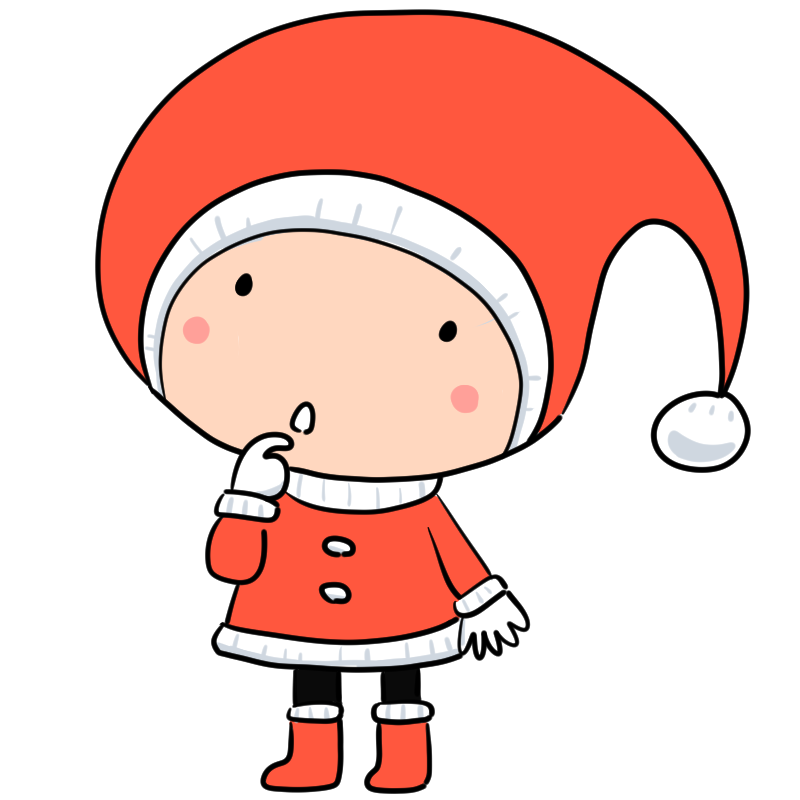 考える小さなサンタのかわいいイラスト
