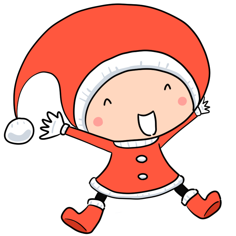 喜ぶ小さなサンタさんのかわいいイラスト