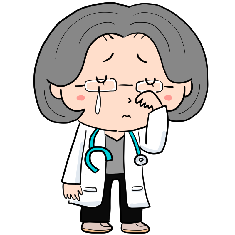 泣く女性の医者のかわいいイラスト