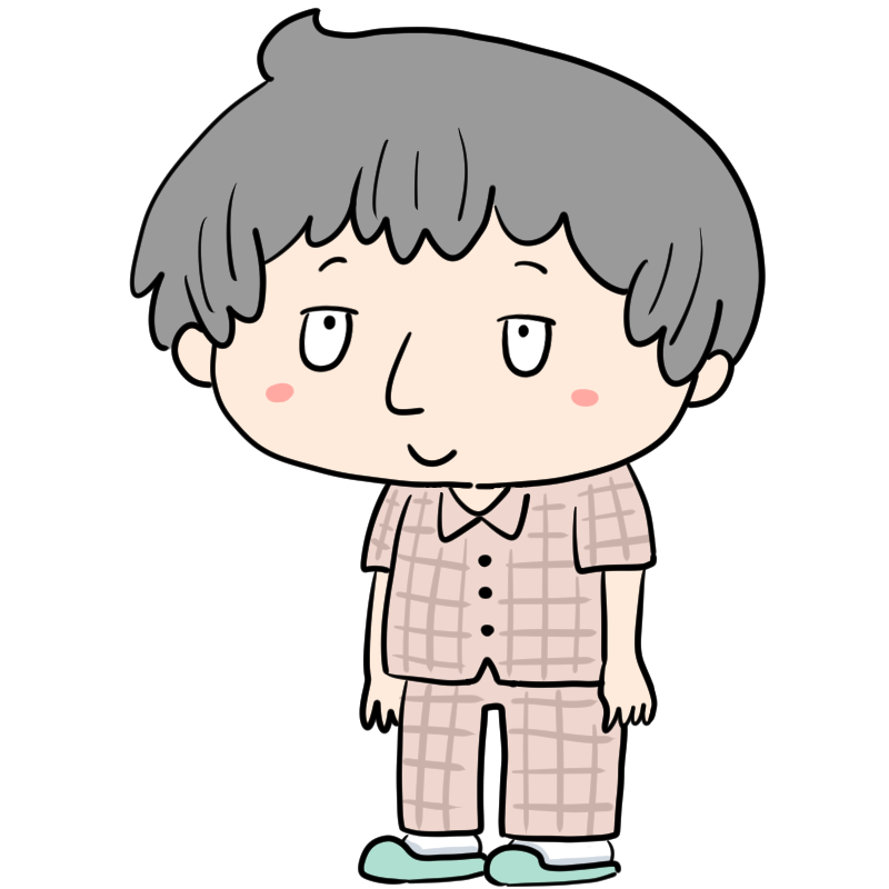 笑顔のパジャマの男性のかわいいイラスト