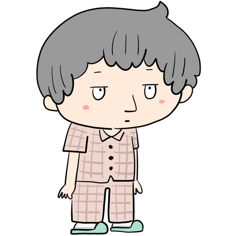 無表情のパジャマの男性のかわいいイラスト