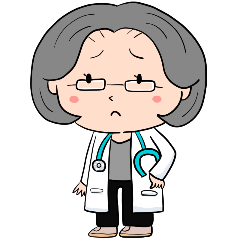 困る女性の医者のかわいいイラスト