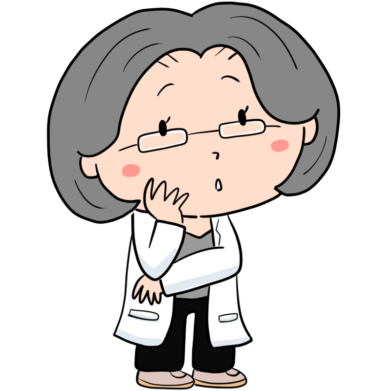 考える女性の医者のかわいいイラスト