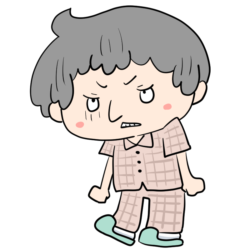 怒る男性の入院患者のかわいいイラスト