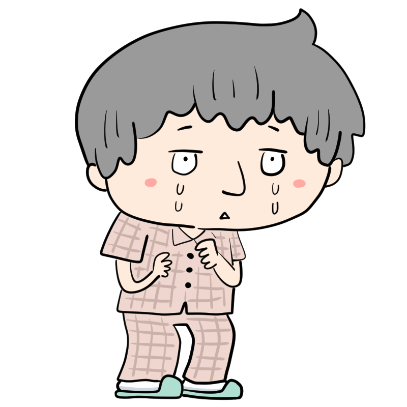 泣くパジャマの男性のかわいいイラスト