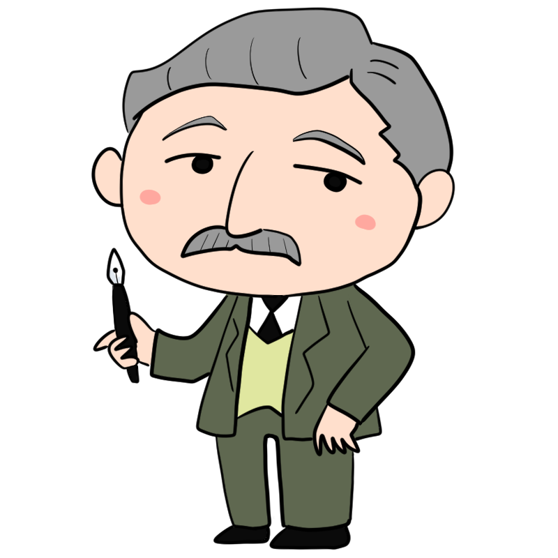 ペンを持つ夏目漱石のかわいいイラスト