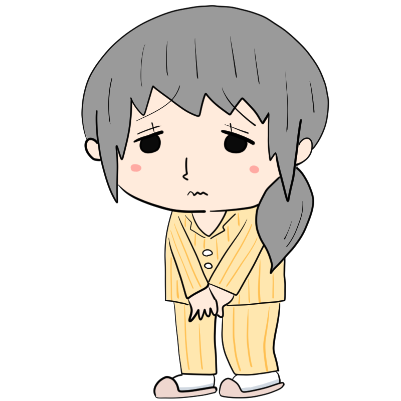 困る入院患者の女性のかわいいイラスト