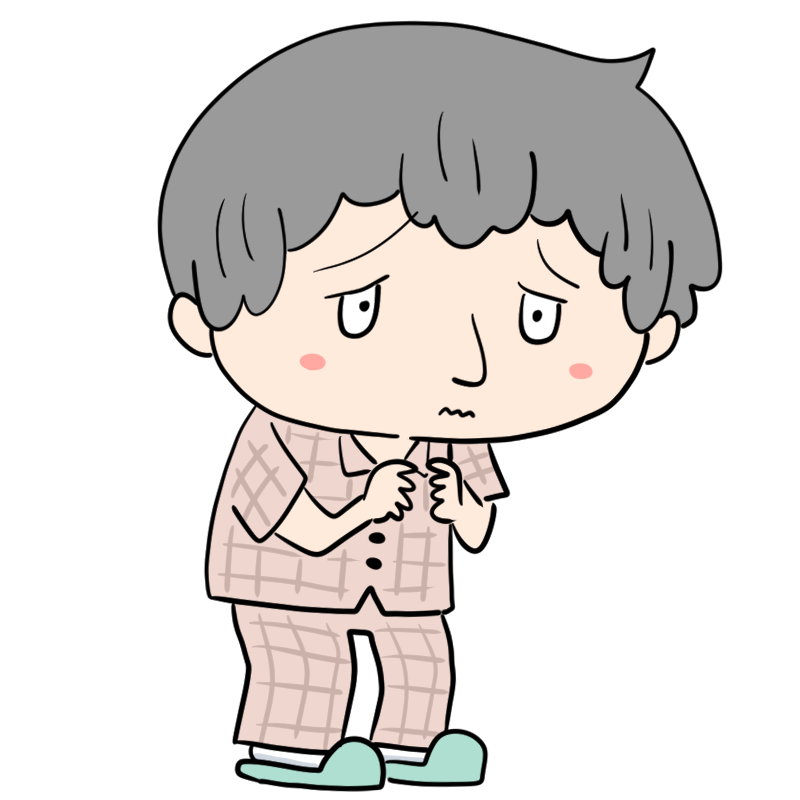 困る男性の入院患者のかわいいイラスト
