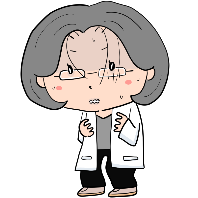 失敗して動揺する白衣の女性科学者のかわいいイラスト