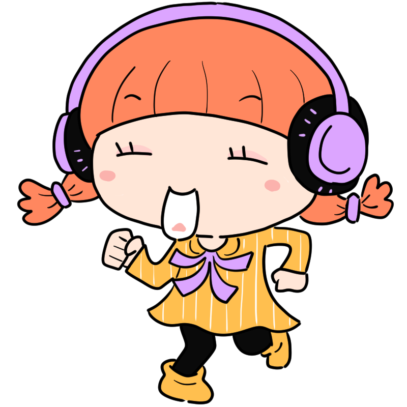 楽しそうに踊るヘッドホンの女の子のかわいいイラスト