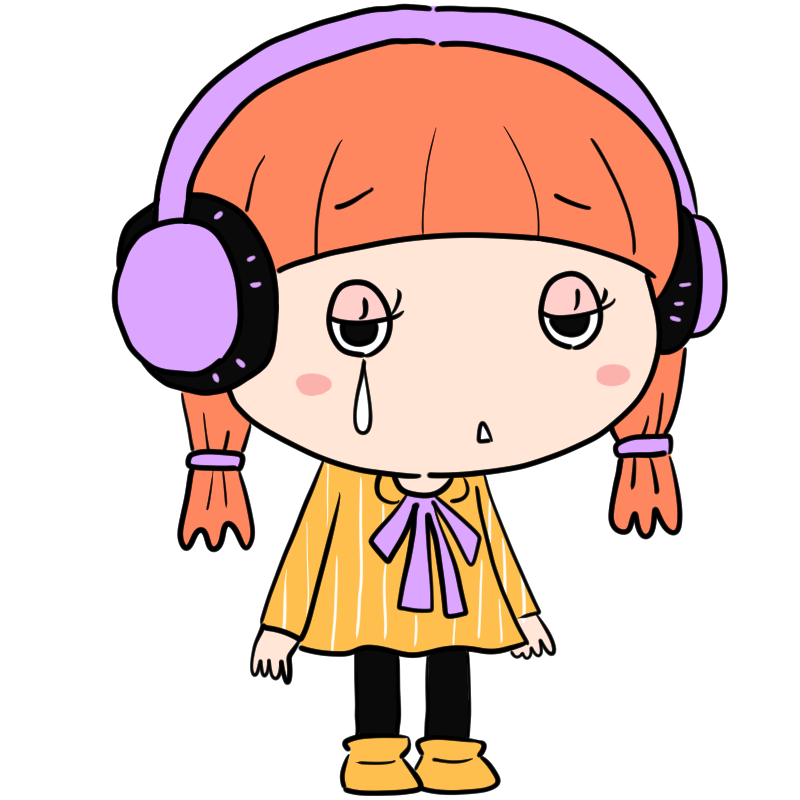 泣くヘッドホン女子のかわいいイラスト