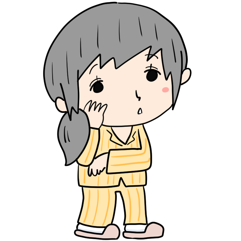 考えるパジャマの女性のかわいいイラスト
