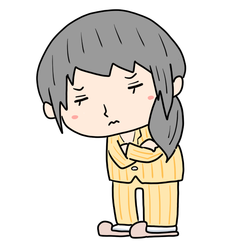 悩む入院患者の女性のかわいいイラスト