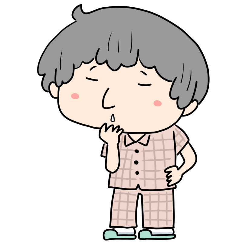 考えるパジャマの男性のかわいいイラスト