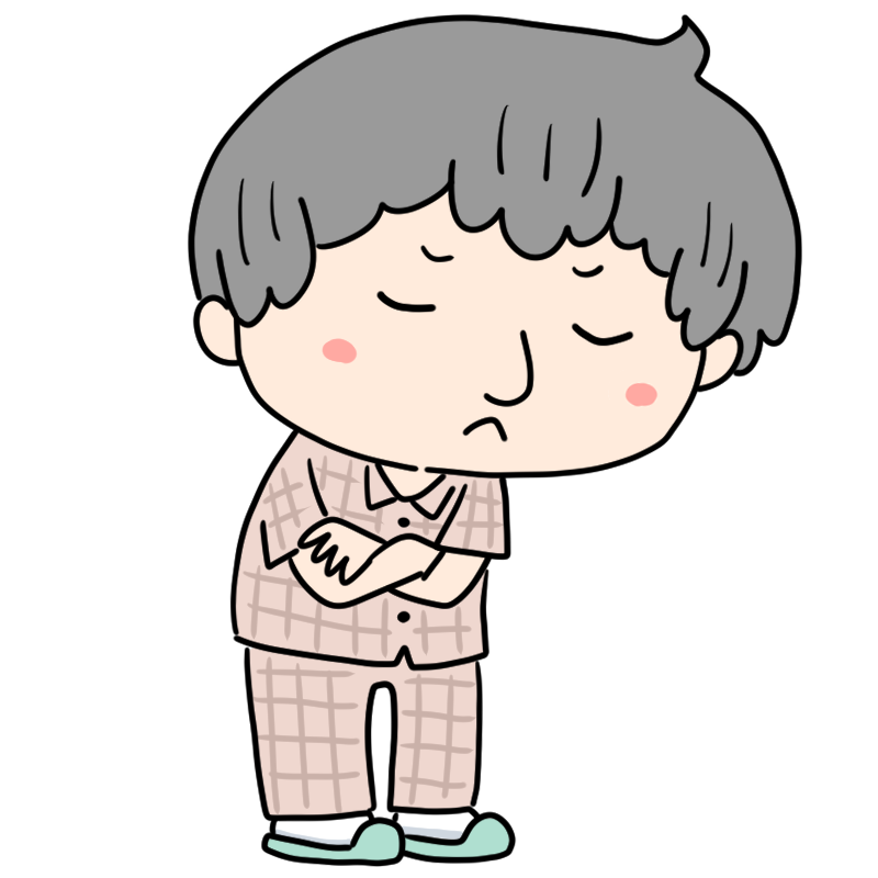 悩む入院患者男性のかわいいイラスト