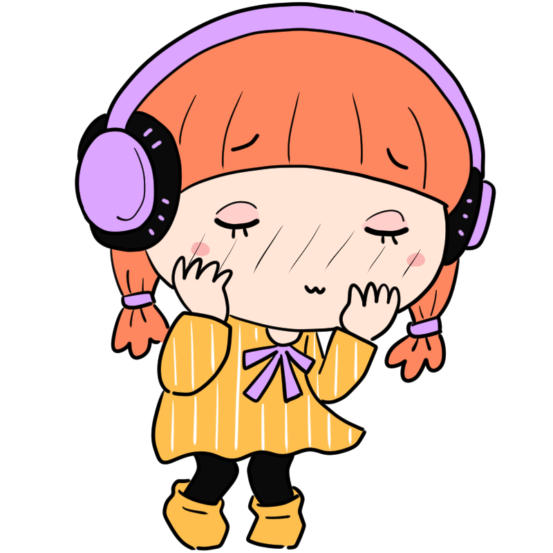 照れるヘッドホン女子のかわいいイラスト