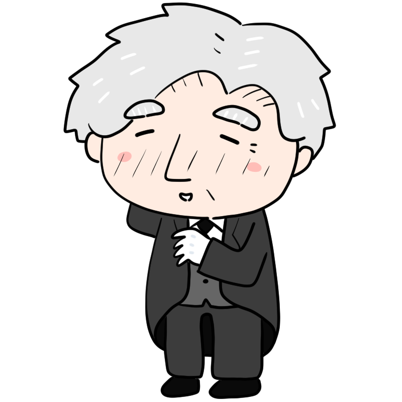 照れる老齢の執事のかわいいイラスト