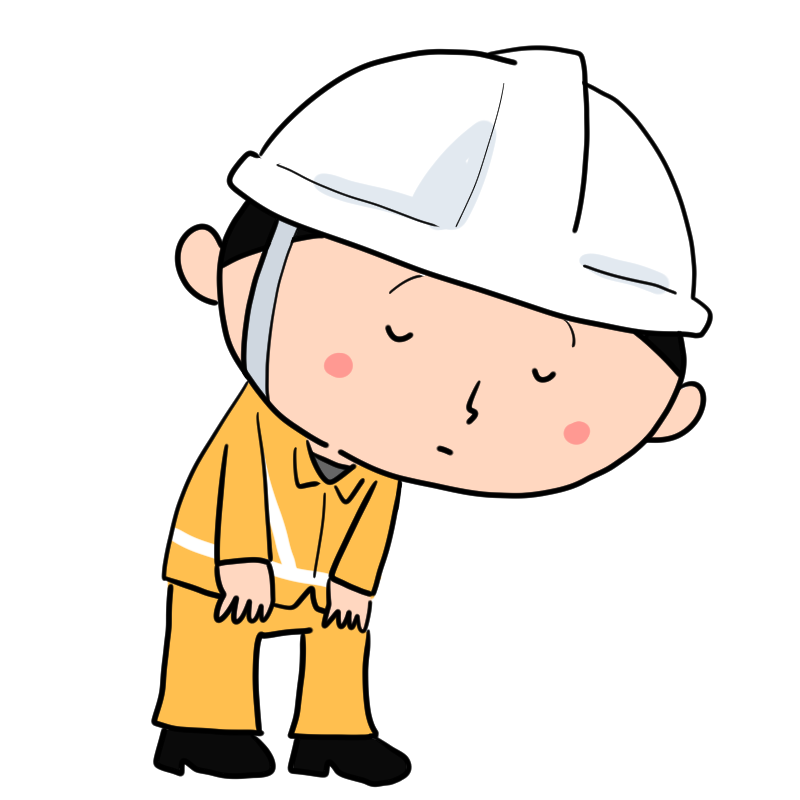 お辞儀するヘルメットの男性のかわいいイラスト