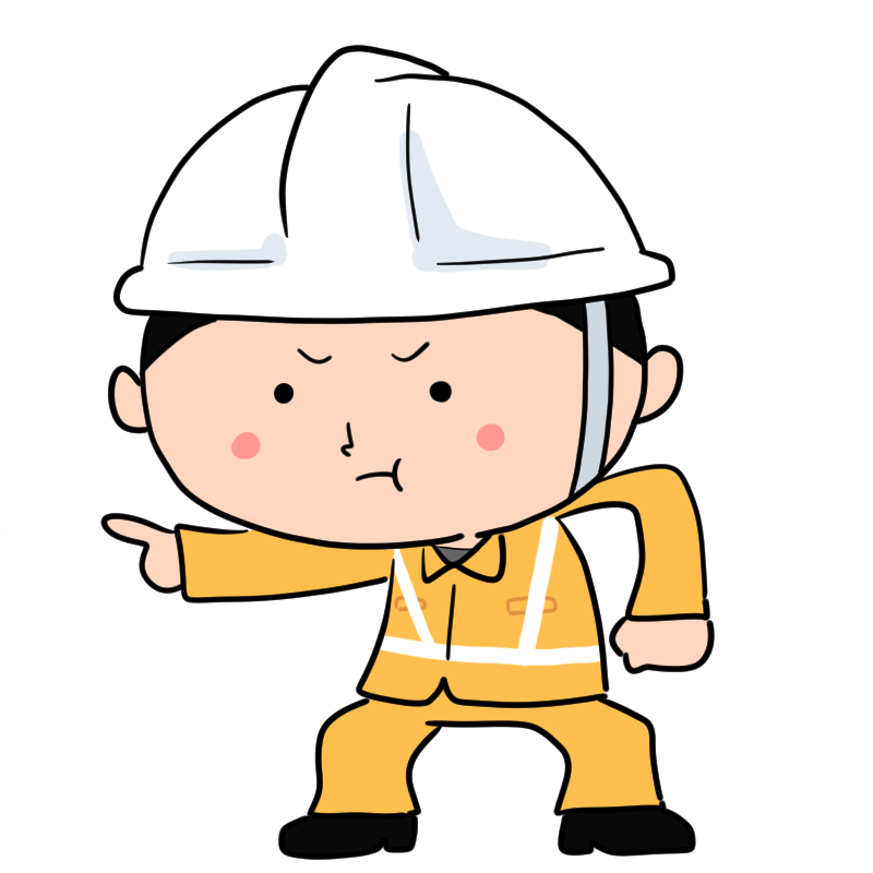 怒るヘルメットの作業員のかわいいイラスト