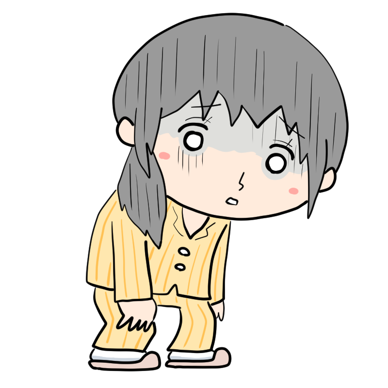 落ち込むパジャマの女性のかわいいイラスト