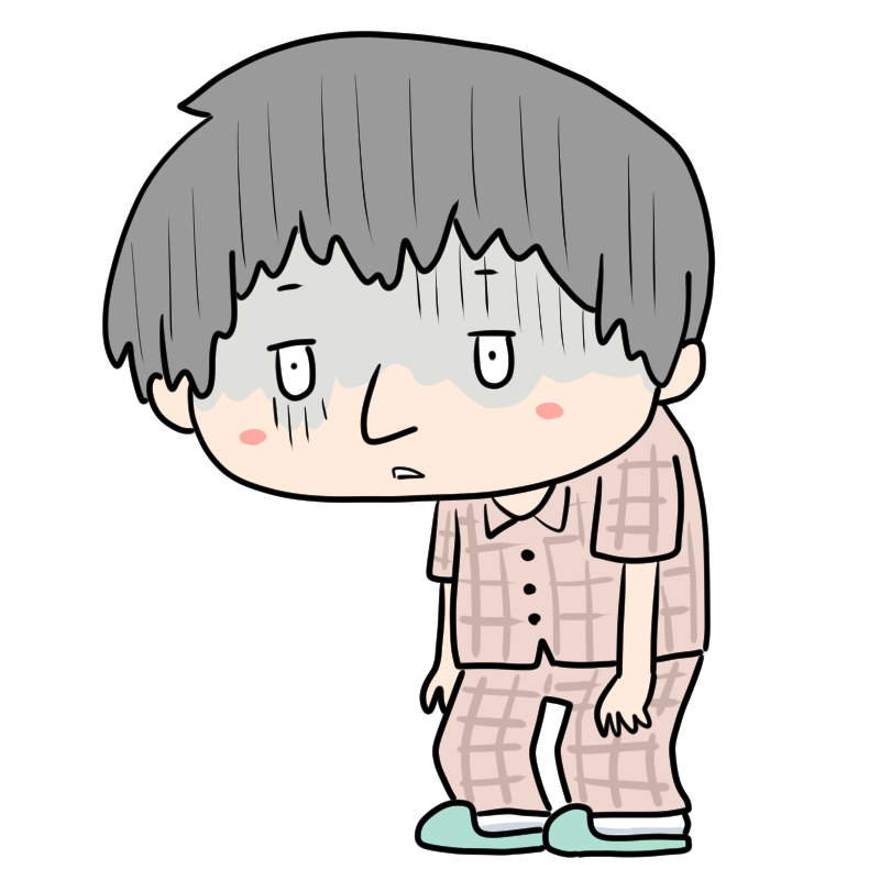 落ち込むパジャマの男性のかわいいイラスト