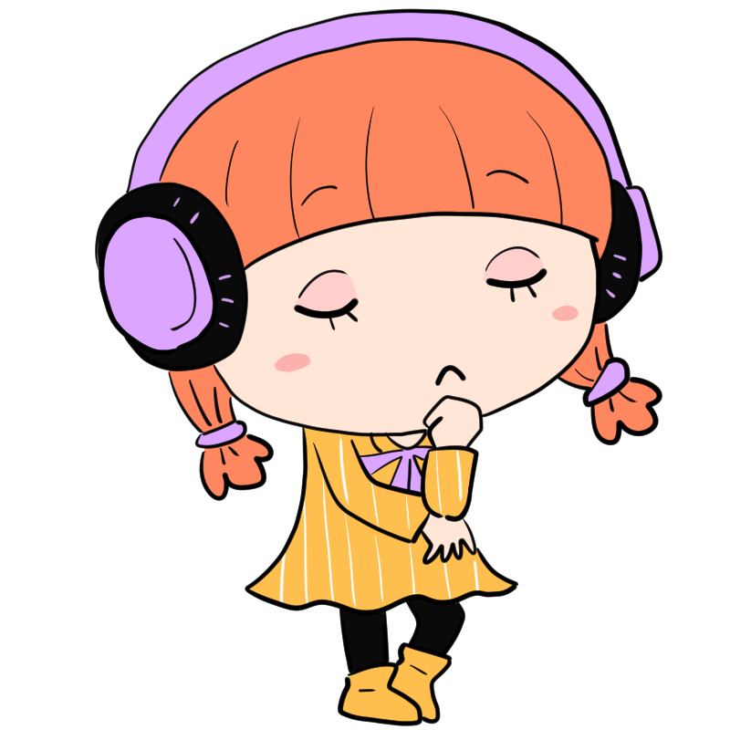 考えるヘッドホンの女の子のかわいいイラスト