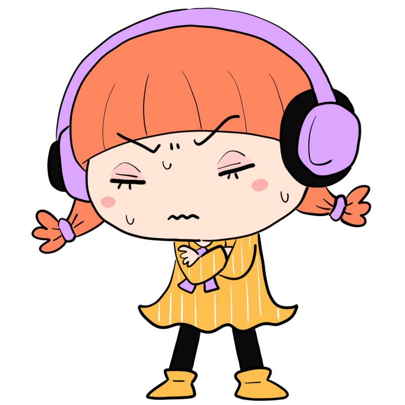 悩むヘッドホンの女の子のかわいいイラスト