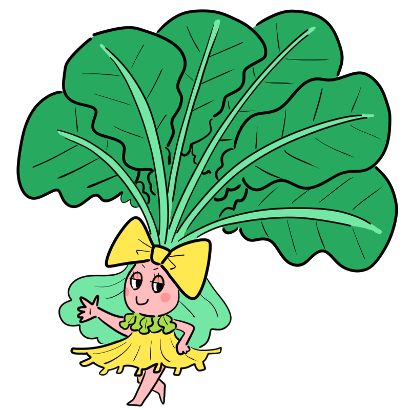 大きなリボンのほうれん草のかわいいイラスト