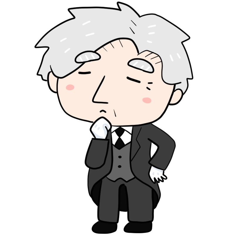 考え込む白髪の執事のかわいいイラスト