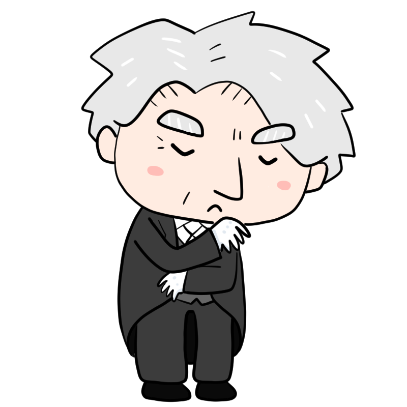 悩む黒いスーツの執事のかわいいイラスト