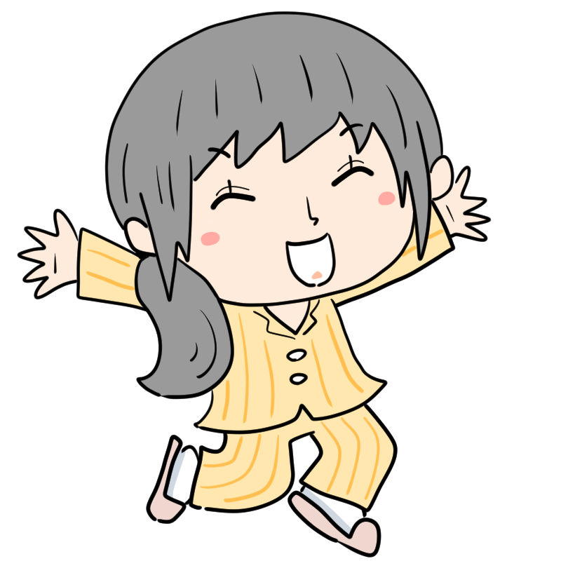嬉しそうなパジャマの女性のかわいいイラスト