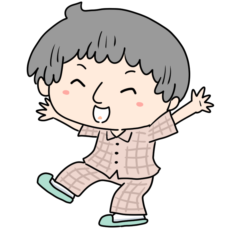 喜ぶ入院患者の男性のかわいいイラスト