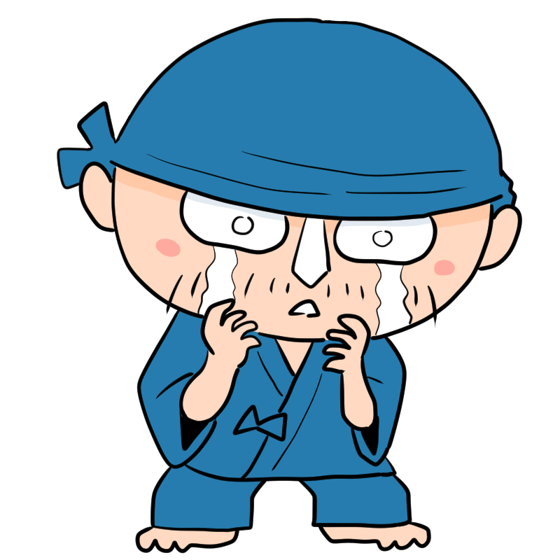 泣く作務衣の職人のかわいいイラスト