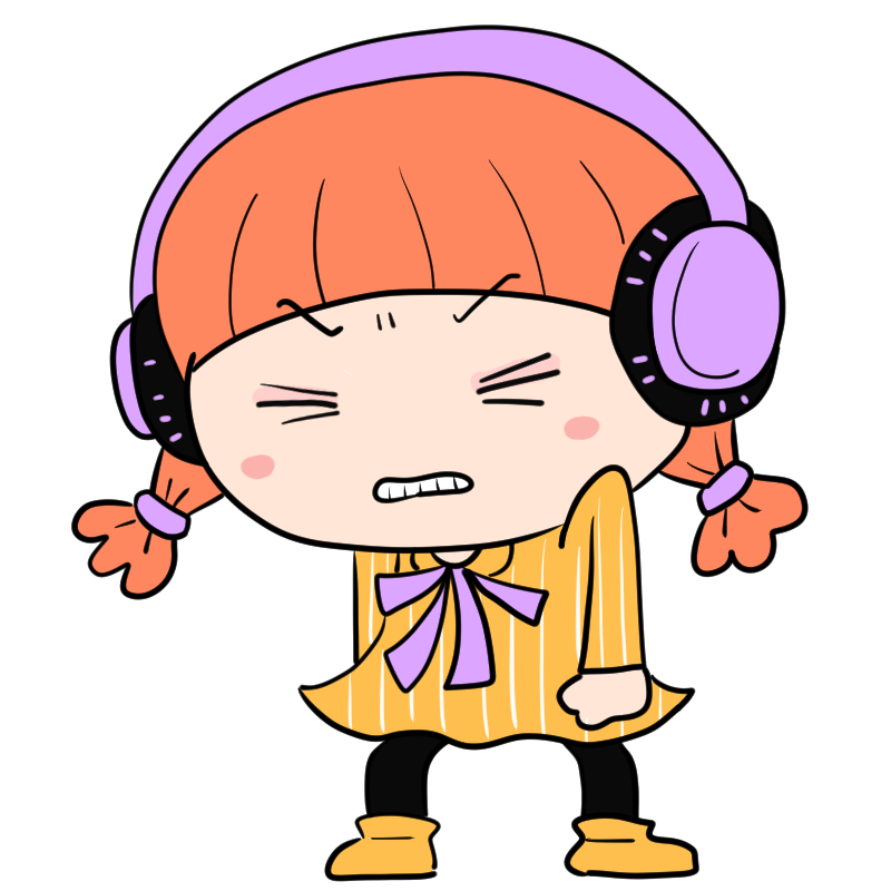 悔しそうなヘッドホンの女の子のかわいいイラスト
