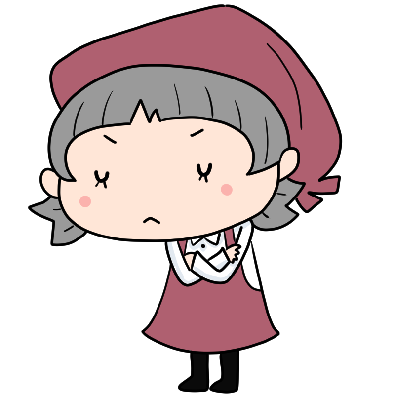 悩む女性店員のかわいいイラスト