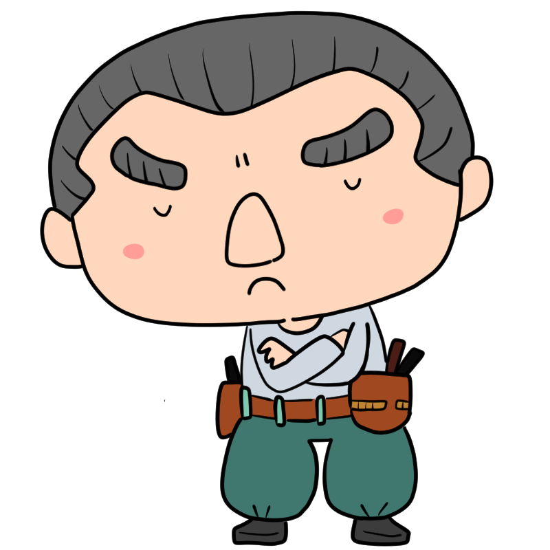 悩む大工さんのかわいいイラスト