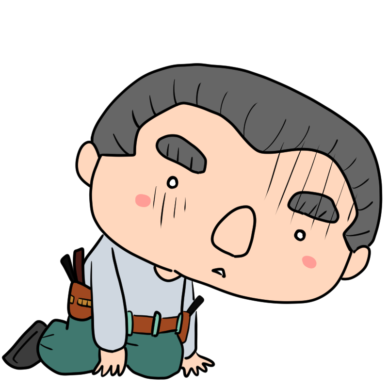 落ち込む大工さんのかわいいイラスト