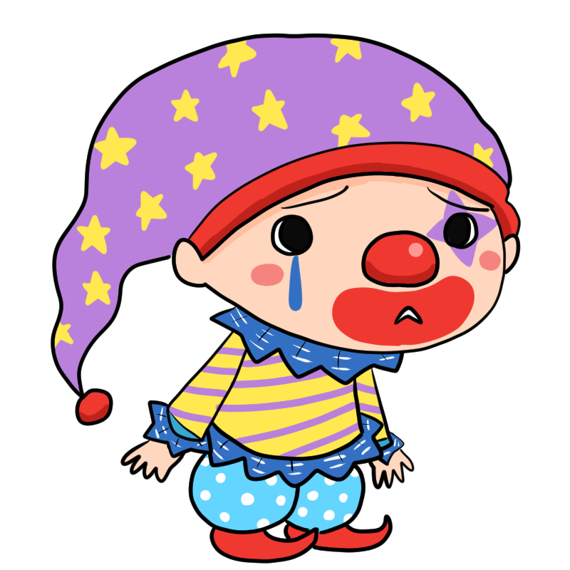 困るピエロのかわいいイラスト