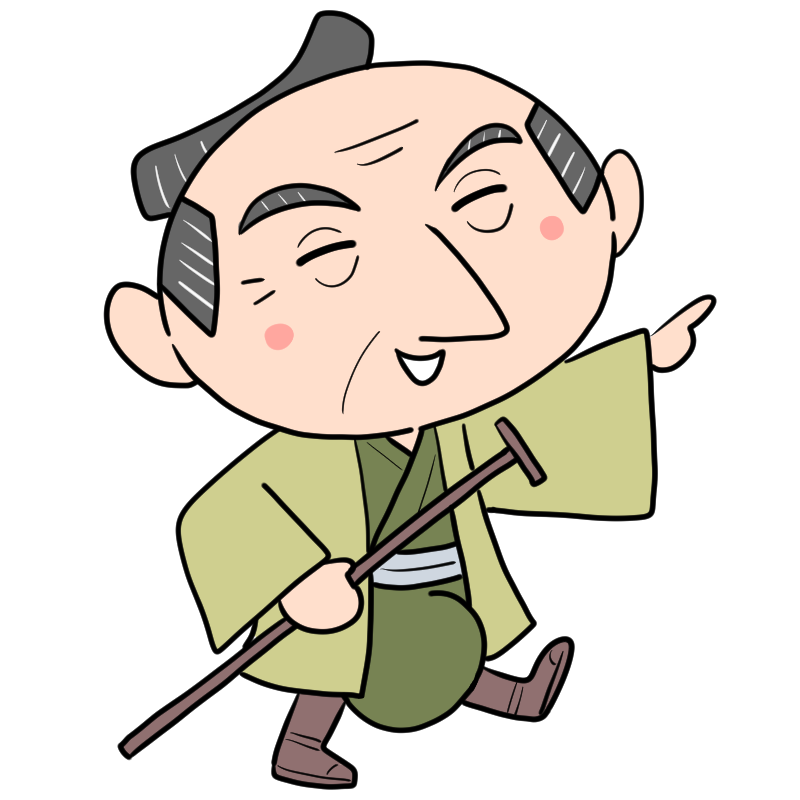 元気に測量する伊能忠敬のかわいいイラスト
