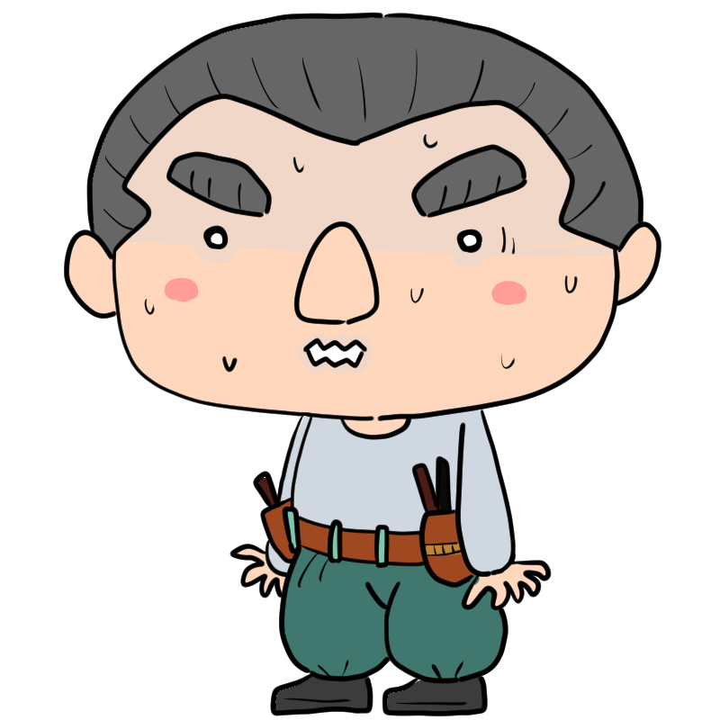 緊張する大工さんのかわいいイラスト