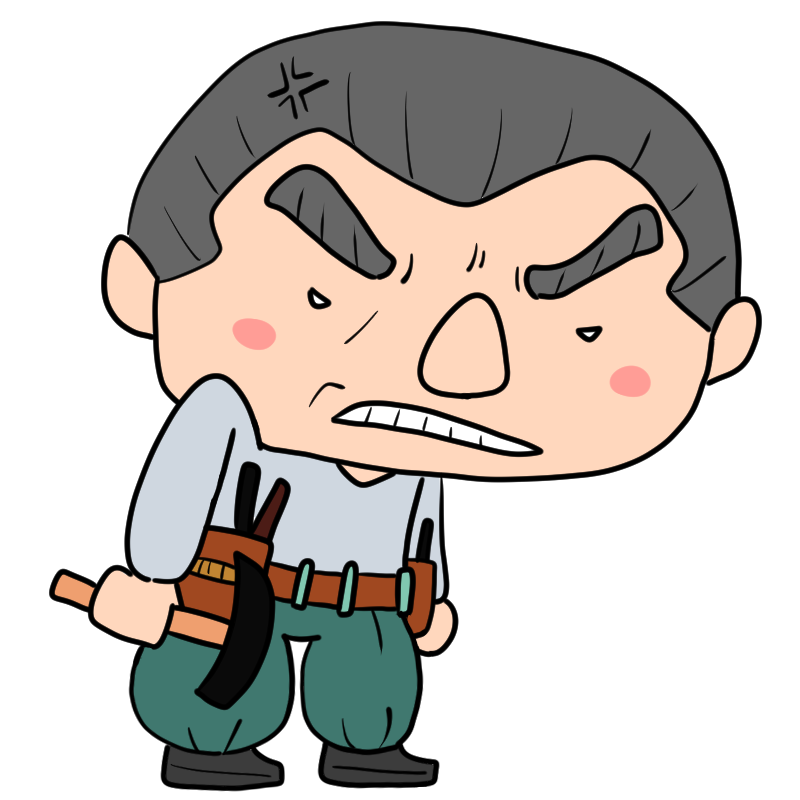 悔しそうな大工さんのかわいいイラスト
