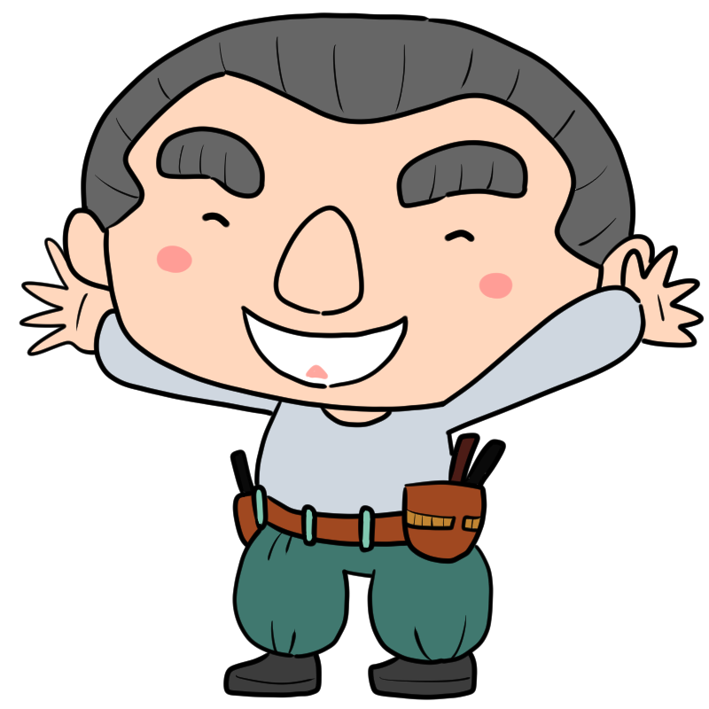 喜ぶ大工さんのかわいいイラスト
