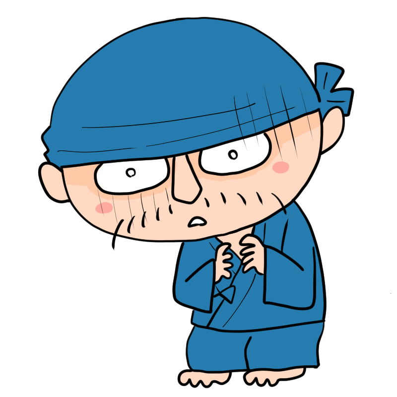 ショックを受ける作務衣の職人のかわいいイラスト