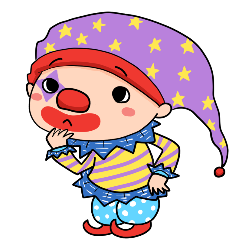 考えるピエロの少年のかわいいイラスト